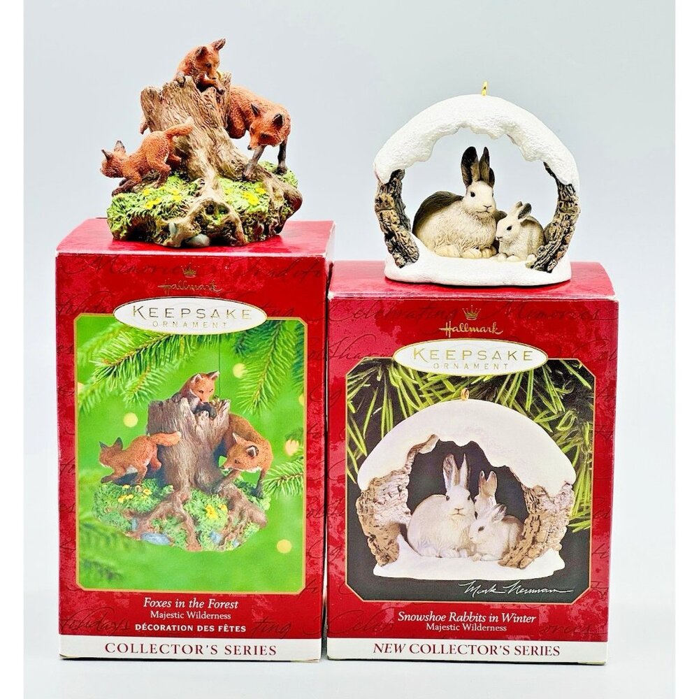 Hallmark Keepsake Majestic Wilderness Snowshoe Rabbits Foxes Lot of 2 1997 2000‎